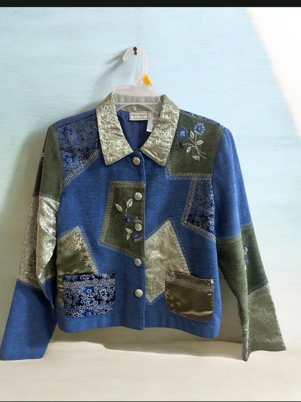 VTG Napa Valley Wearable Art Patchwork Embroidered Jacket Grandma Large Petite